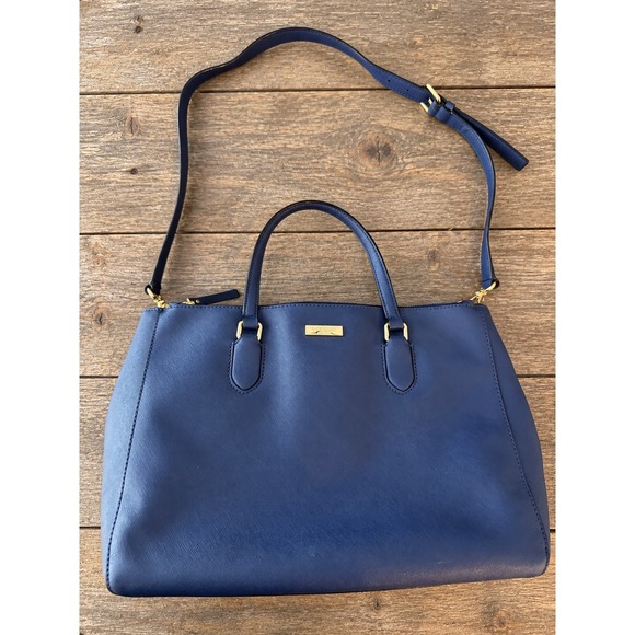 Kate Spade New York Handbags - Kate Spade Satchel Navy Blue Saffiano Leather Crossbody Bag Medium